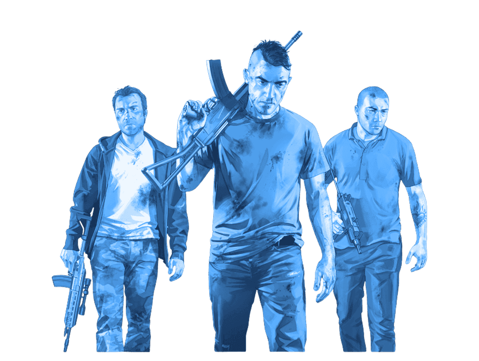 Blue-tinted software hero characters